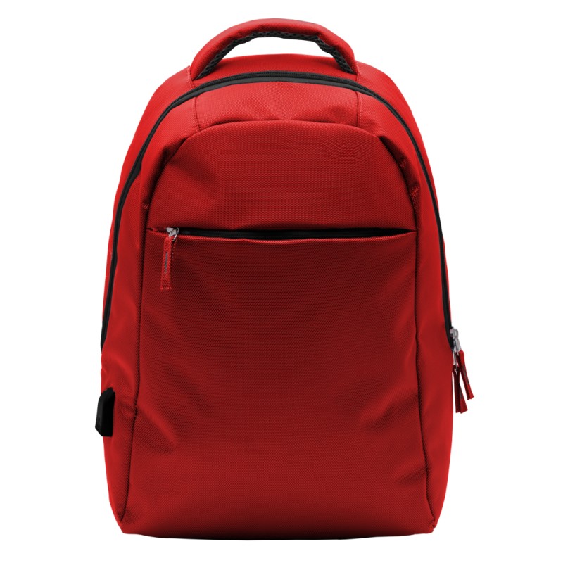 Zaino portacomputer con uscita usb in poliestere rosso personalizzato Q24074R