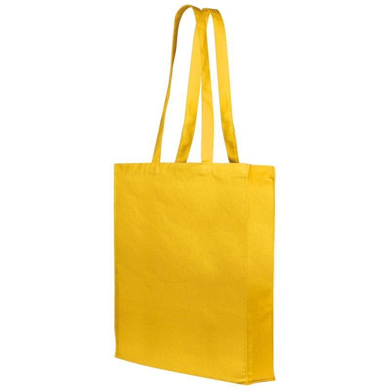 Borsa shopper con soffietto in cotone twill gialla personalizzata Q24199G