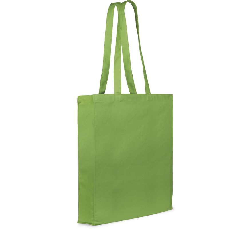 Borsa shopper con soffietto in cotone twill verde acido personalizzata Q24199VA