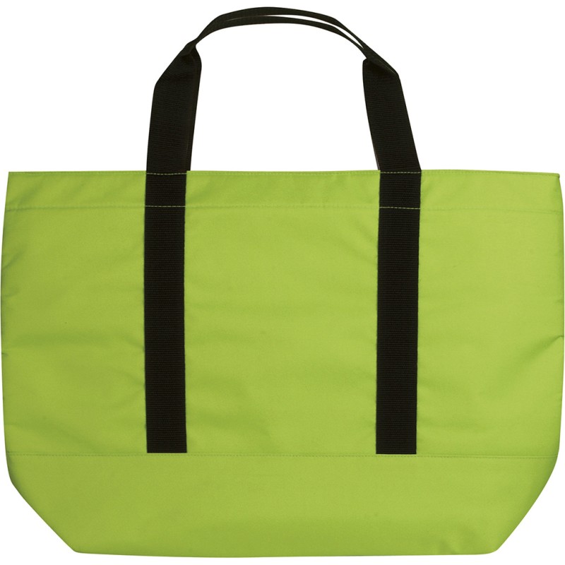 Borsa shopper termica con soffietto in poliestere verde acido personalizzata Q24219VA