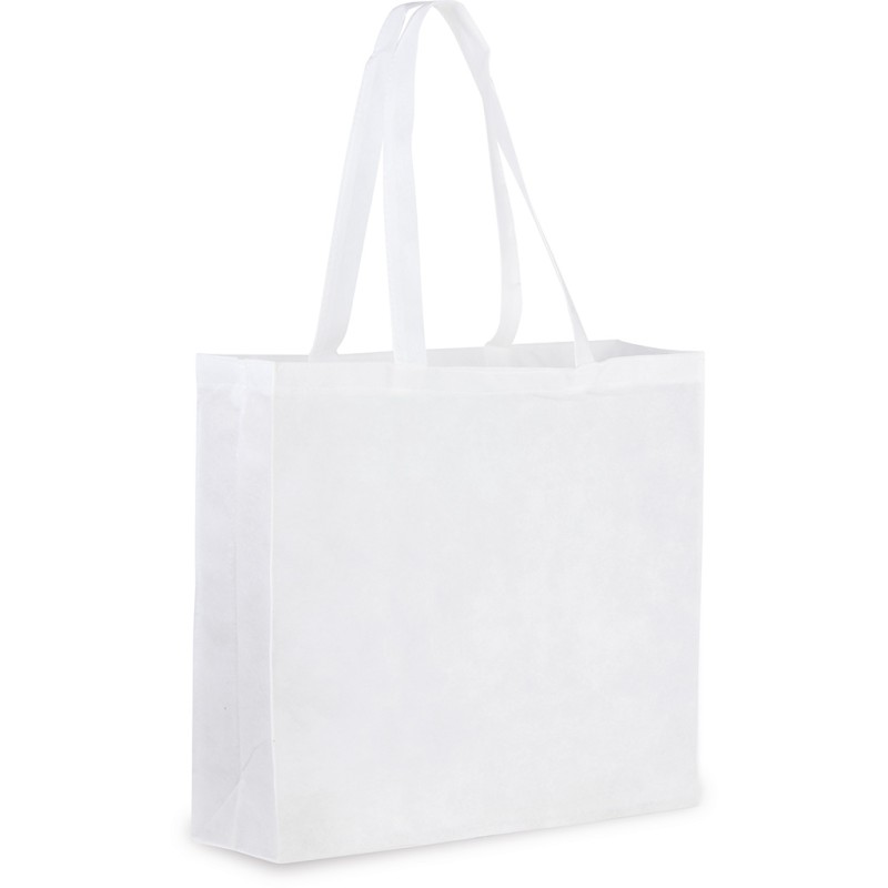 Borsa shopper con soffietto in tnt bianca personalizzata Q24222B Borsa shopper con soffietto in tnt bianca personalizzata Q24222B