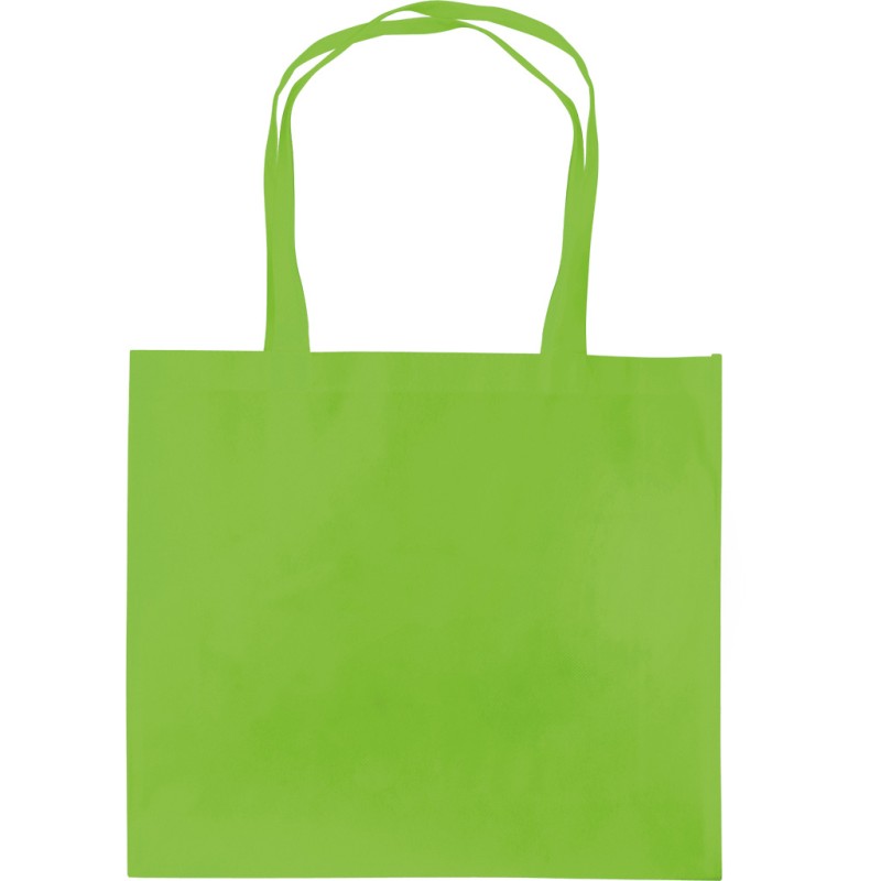 Borsa shopper con soffietto in tnt verde acido personalizzata Q24222VA