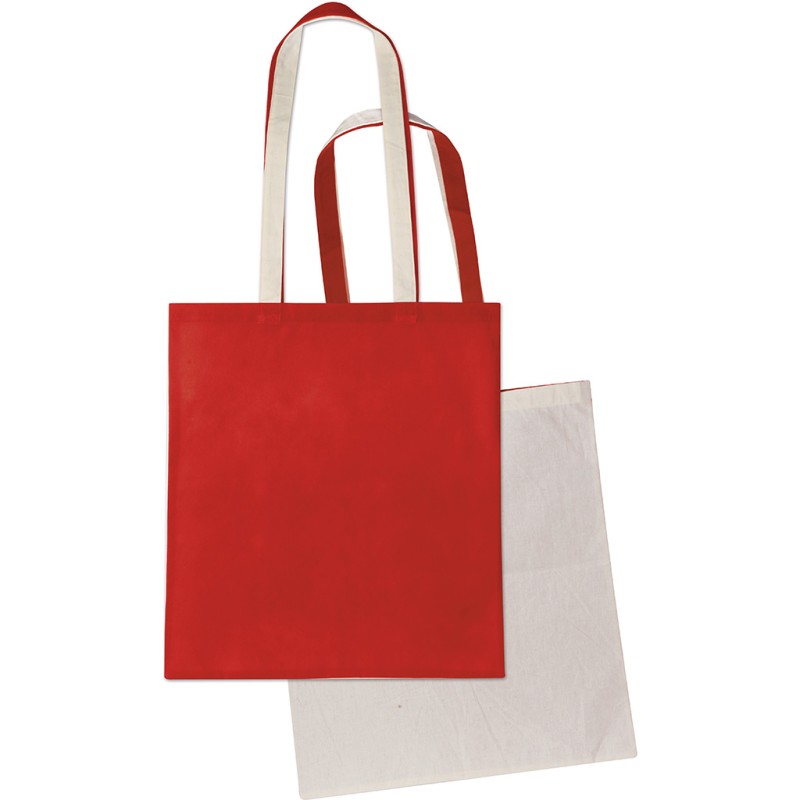 Borsa shopper ibrida in cotone natural/rosso personalizzata Q24254NT/R Borsa shopper ibrida in cotone natural/rosso personalizzata Q24254NT/R