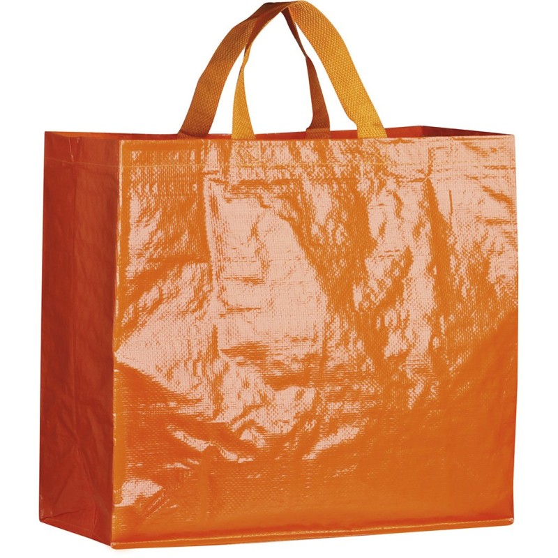 Borsa shopper con soffietto in pp laminato arancione personalizzata Q24262A