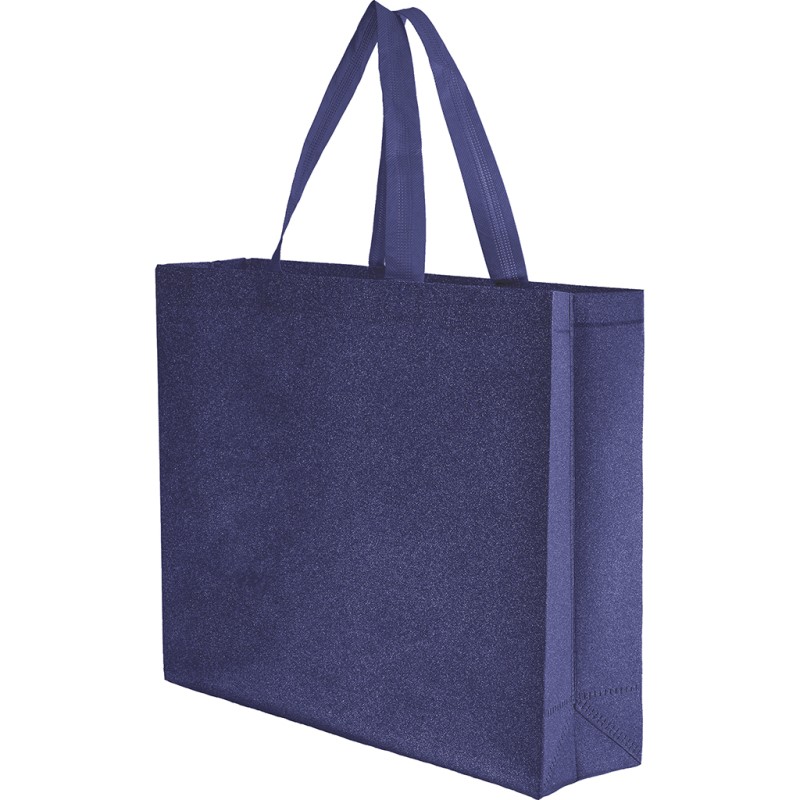 Borsa shopper con soffietto termosaldata in tnt glitterato blu royal personalizzata Q24271BL