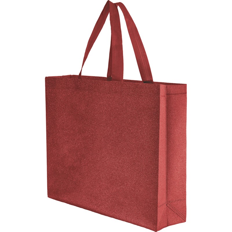 Borsa shopper con soffietto termosaldata in tnt glitterato rossa personalizzata Q24271R