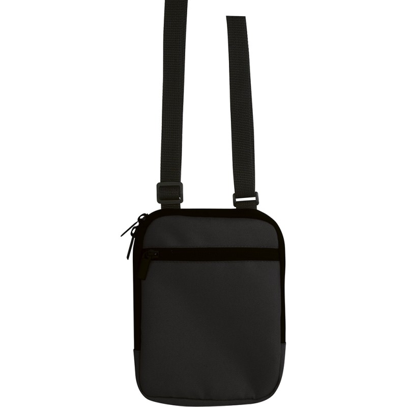 Borsello da spalla in poliestere nero personalizzato Q24322N