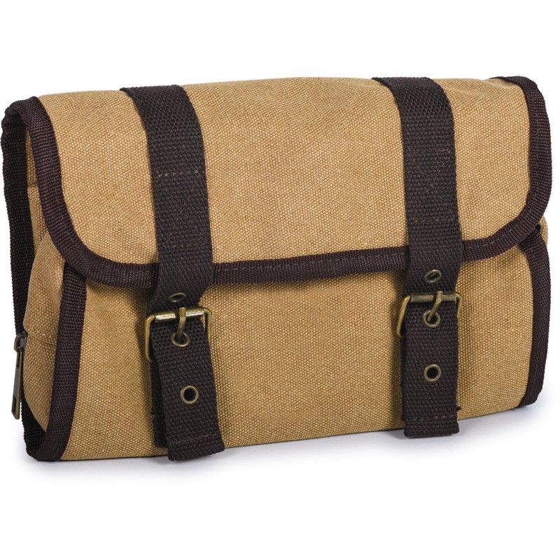 Beauty case vintage appendibile in policotone canvas kaki personalizzato Q24357KA