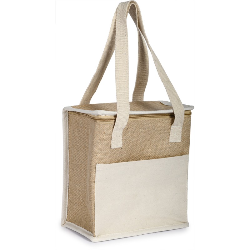 Borsa termica in iuta e cotone personalizzata Q24381