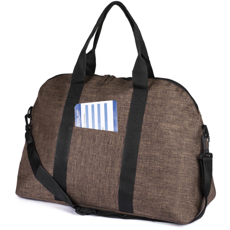 Borsa da viaggio melange in poliestere marrone personalizzata Q24393M