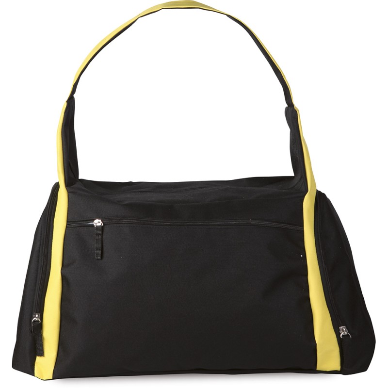 Borsa sportiva con tracolla in poliestere nero/giallo personalizzata Q24722N/G