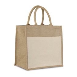 Borsa shopper con soffietto in iuta e cotone personalizzata Q24862