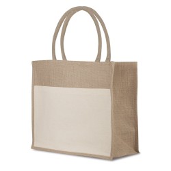 Borsa shopper con soffietto in iuta e cotone personalizzata Q24863