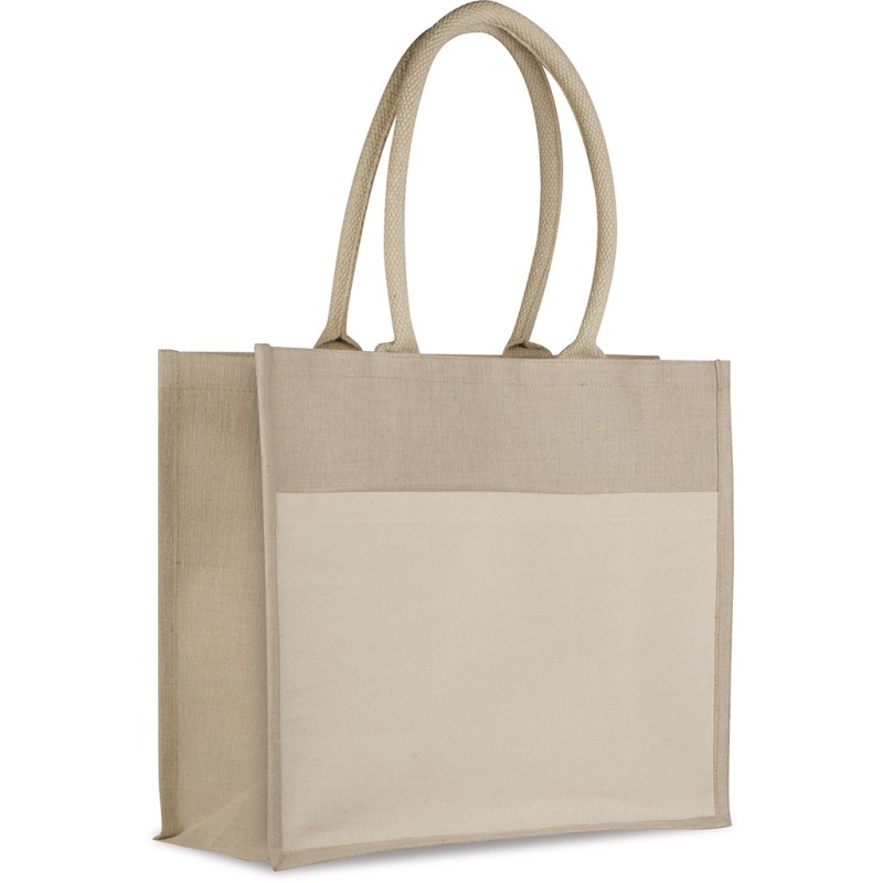 Borsa shopper con soffietto in iuco e cotone personalizzata Q24864