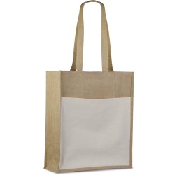 Borsa shopper con soffietto in iuta e cotone personalizzata Q24865