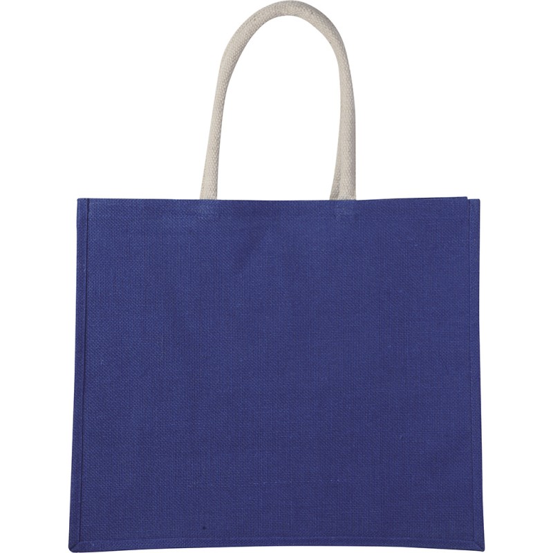 Borsa shopper con soffietto in iuta blu royal personalizzata Q24866BL
