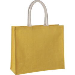 Borsa shopper con soffietto in iuta gialla personalizzata Q24866G