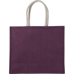 Borsa shopper con soffietto in iuta viola personalizzata Q24866VL