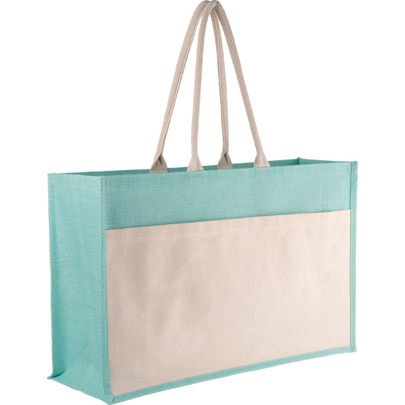 Borsa da mare in iuta e cotone blu sky personalizzata Q24867SK