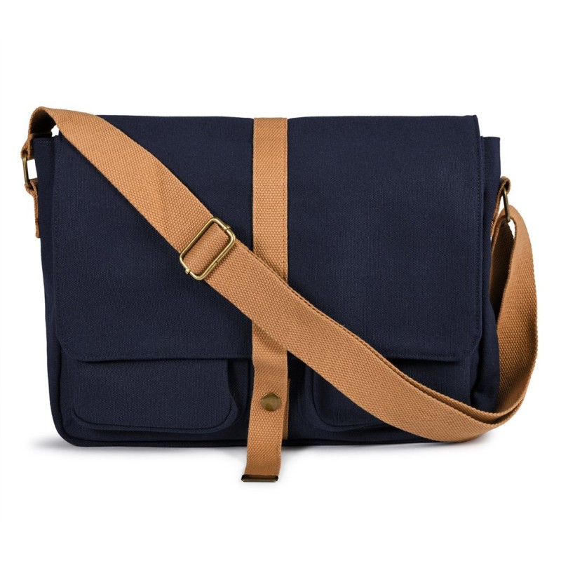 Tracolla vintage in policotone canvas blu navy personalizzato Q24352NY