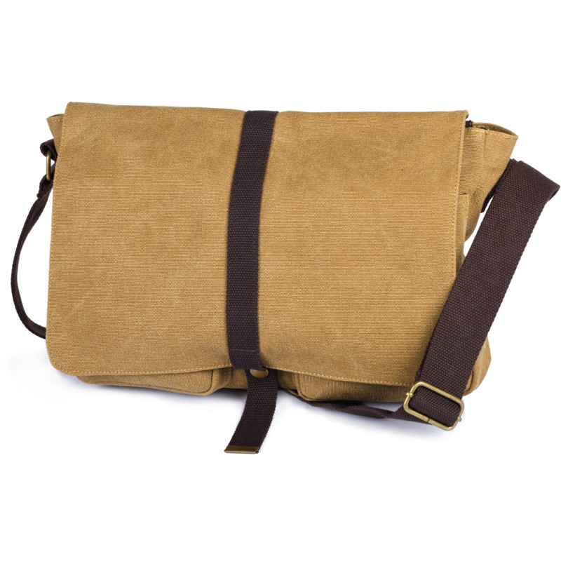 Tracolla vintage in policotone canvas kaki personalizzato Q24352KA