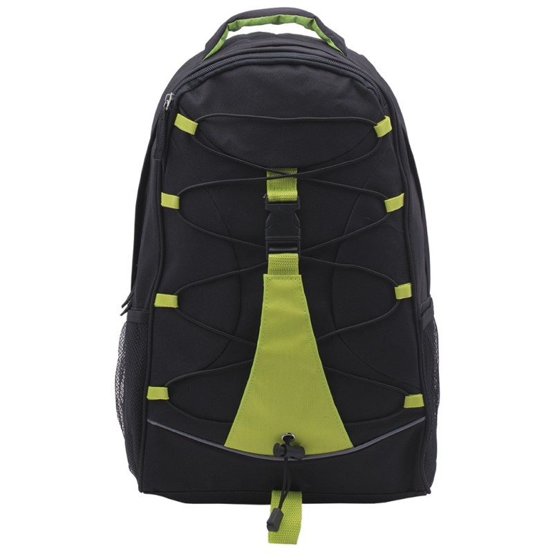 Zaino trekking in poliestere nero/verde acido personalizzato Q24082N/VA