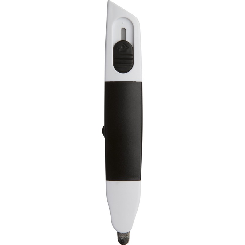 Levapunti con taglierino in plastica e metallo nero personalizzato S26010N