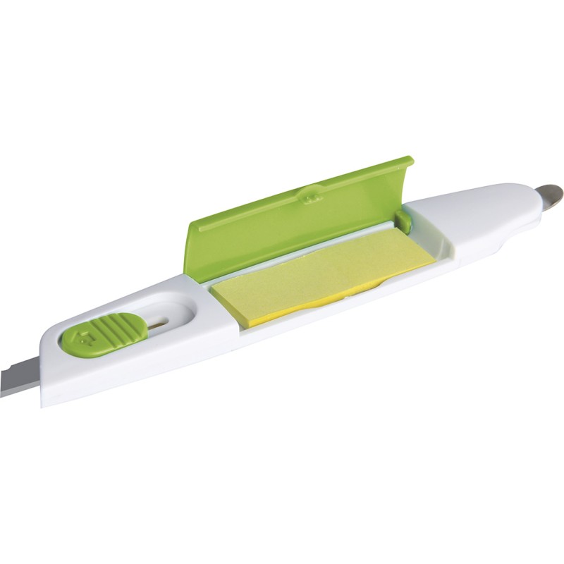 Levapunti con taglierino in plastica e metallo verde personalizzato S26010V