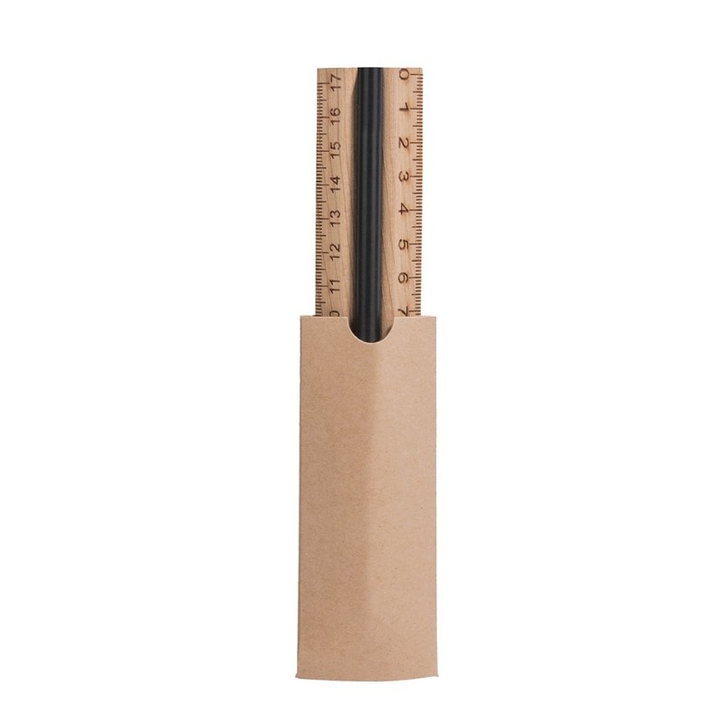 Set matita con righello in legno e bustina di cartoncino personalizzato S26418