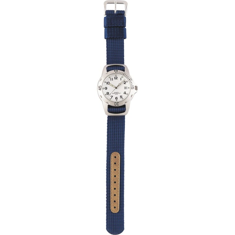 Orologio analogico personalizzabile in metallo e nylon blu royal/bianco personalizzato X25365BL/B