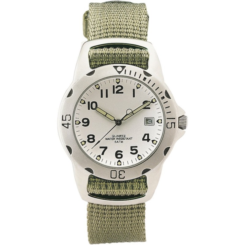 Orologio analogico personalizzabile in metallo e nylon verde/bianco personalizzato X25365V/B