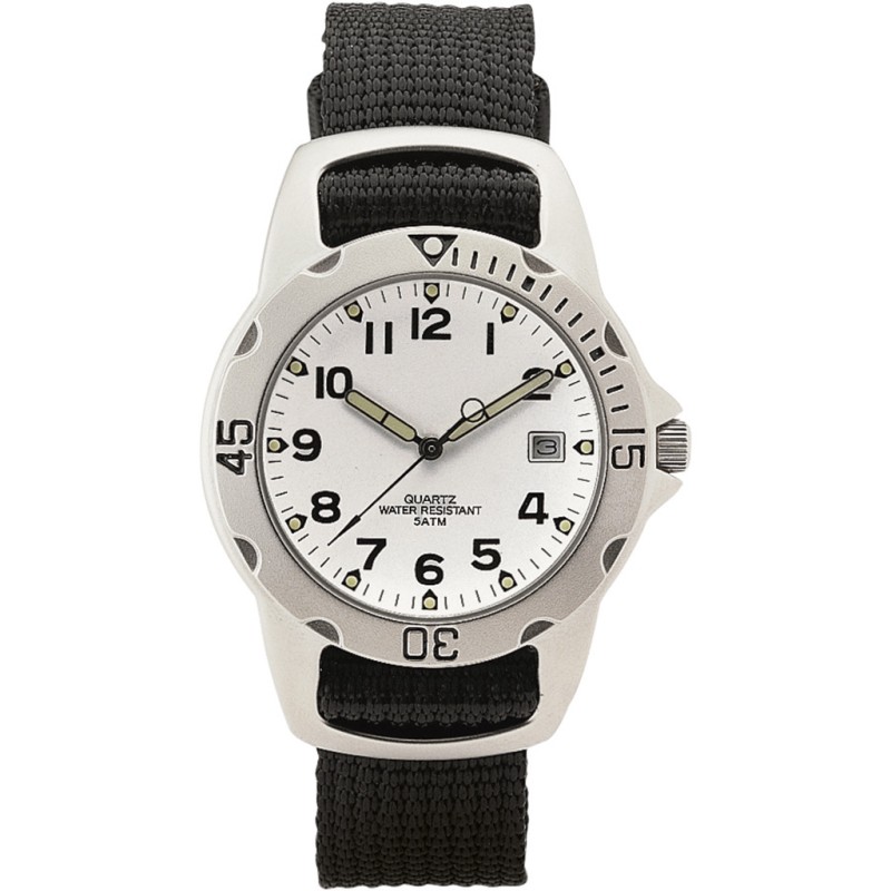 Orologio analogico personalizzabile in metallo e nylon nero/bianco personalizzato X25365N/B