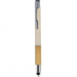 Penna A Sfera Con Touch Screen In Paglia Di Grano+Abs, Bamboo E Metallo Personalizzato B11273BE Beige