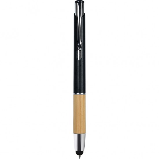 Penna A Sfera Con Touch Screen In Paglia Di Grano+Abs, Bamboo E Metallo Personalizzato B11273N Nero